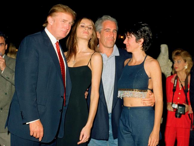 Donald Trump and Melania with Jeffrey Epstein and Ghislaine Maxwell at the Mar-a-Lago club, Palm Beach, Florida, in 2000. Picture: Getty Images