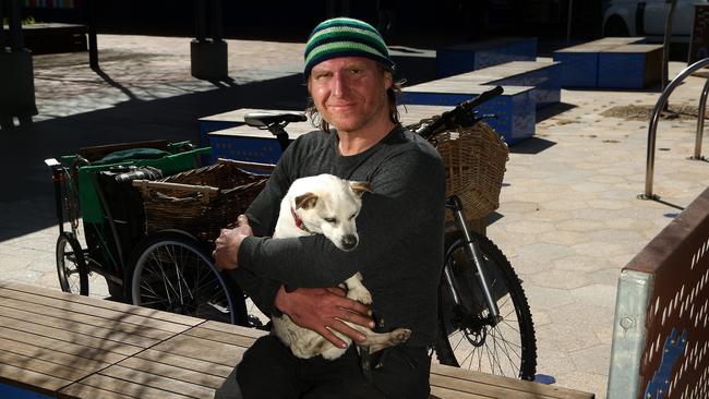 Alex and his dog Doofa live on Whitehorse’s streets. Picture: Hamish Blair