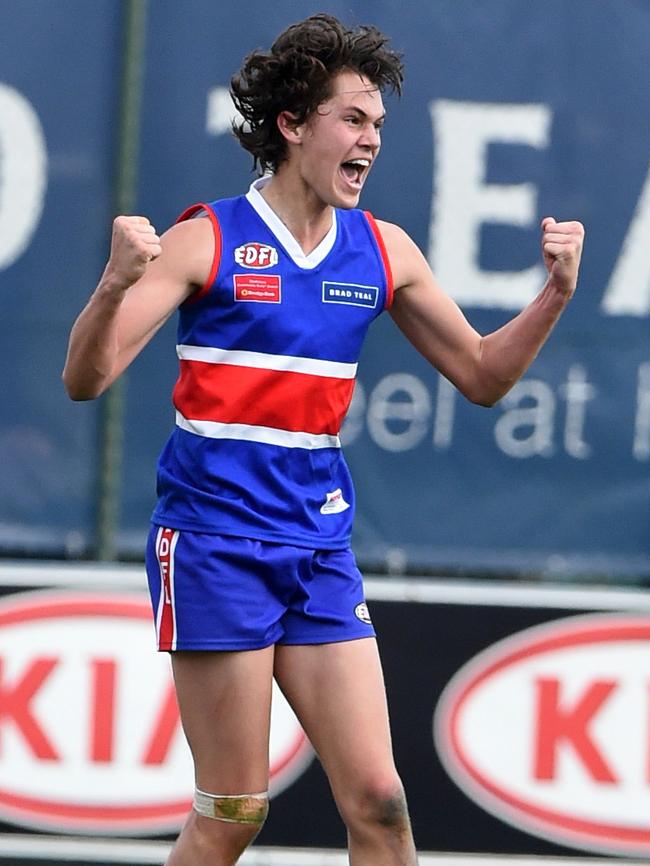 Curtis Taylor celebrates a goal as a 16-year-old for Keilor. Picture: Kylie Else