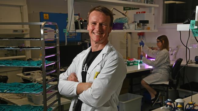 Dr Sean Parsons in the Ellume lab in East Brisbane, with their new testing technology. Picture: Lyndon Mechielsen