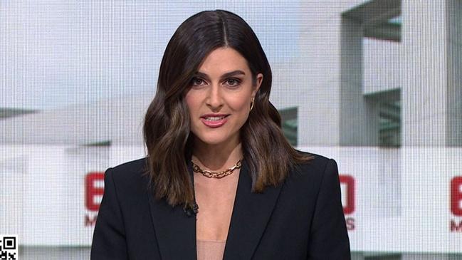 Host Sarah Abo was spoken over on several occasions by both leaders. Picture: Channel 9