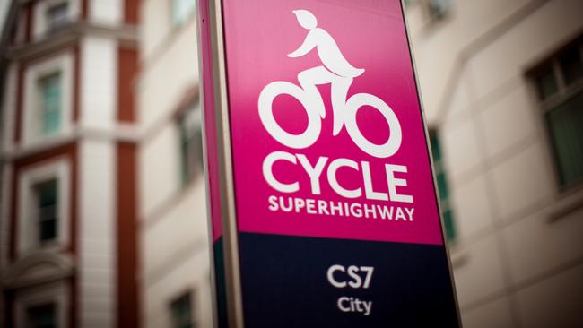 A sign in London for one of its successful cycle superhighways. Picture: iStock