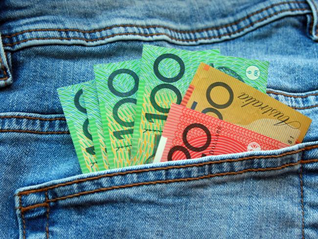 Australian cash in jeans pocket background