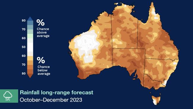 Rainfall is expected to be below average through to the end of the year. Picture: BOM.