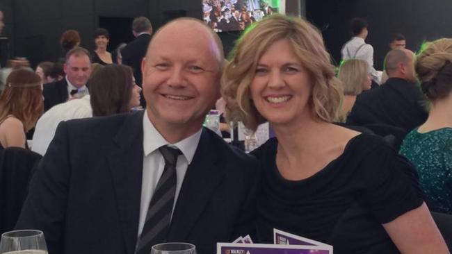 Producer Stephen Rice pictured with his wife Denise at the 2015 Walkley Awards.