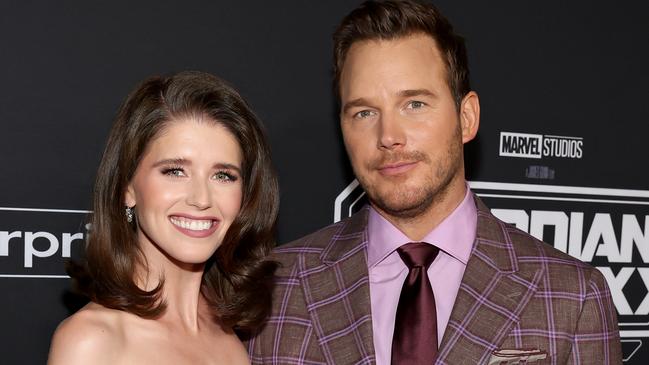 Katherine Schwarzenegger and husband Chris Pratt at the Guardians of the Galaxy Vol. 3 World Premiere at the Dolby Theatre in Hollywood, California on April 27, 2023. Picture: Jesse Grant/Getty Images for Disney