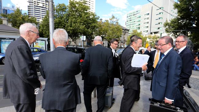 Hugh Morgan, Charles Goode and other Cormack directors outside Federal court earlier this year. Picture David Geraghty