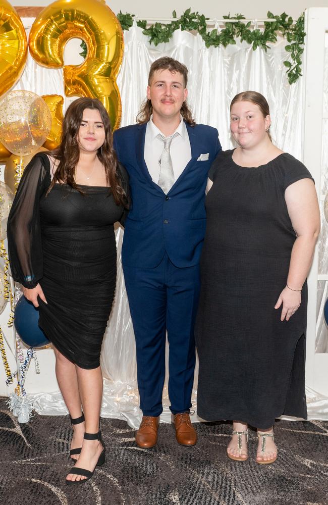 Maddison Farmer, Jack Moloney and Erica Moloney at Calen District College Graduation dinner, Friday 17 November 2023 Picture: Michaela Harlow