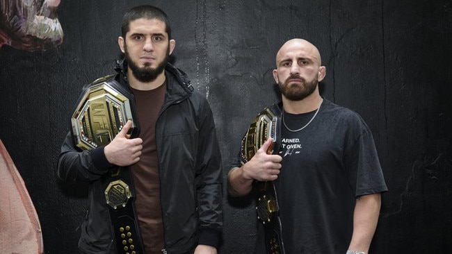 Islam Makhachev and Alex Volkanovski Picture: Brett Hemmings/Zuffa LLC