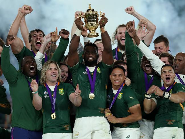 South Africa celebrates after defeating England in the 2019 Rugby World Cup in Japan. Sydney is bidding to host the event in 2027. Picture: Getty