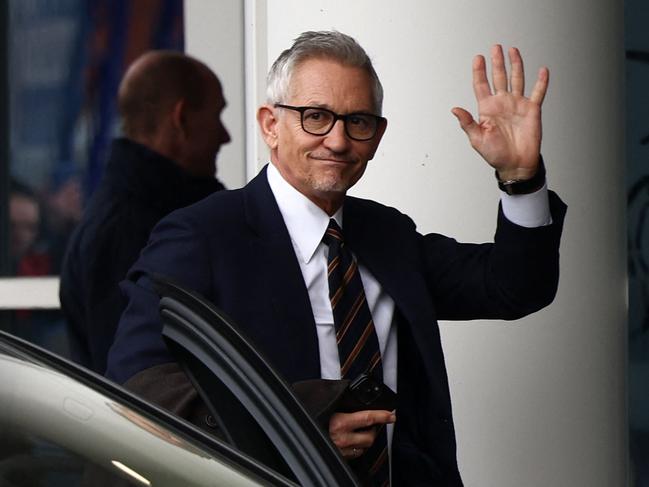 Gary Lineker, former England footballer turned sports TV presenter for BBC, arrives at the King Power Stadium in Leicester, central England on March 11, 2023, ahead of the English Premier League football match between Leicester City and Chelsea. - The BBC's sport service was in meltdown on Saturday after pundits and commentators refused to work in support of presenter Gary Lineker, who was forced to 