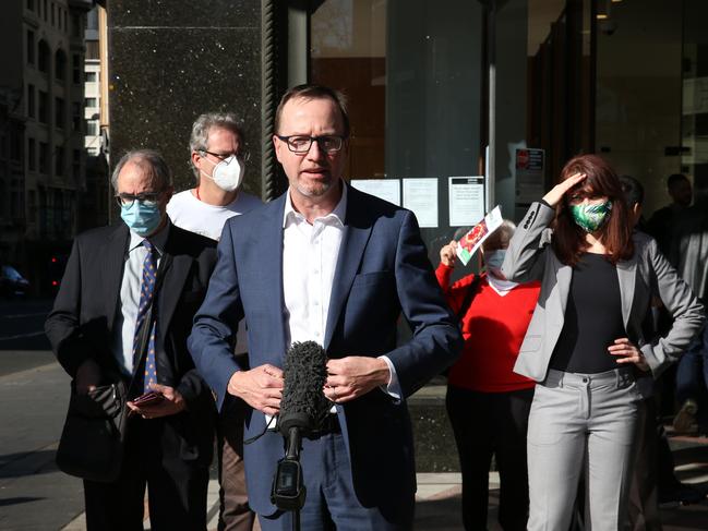 Greens member David Shoebridge pictured talking to media outside court on Friday. Picture: NCA NewsWire / Damian Shaw