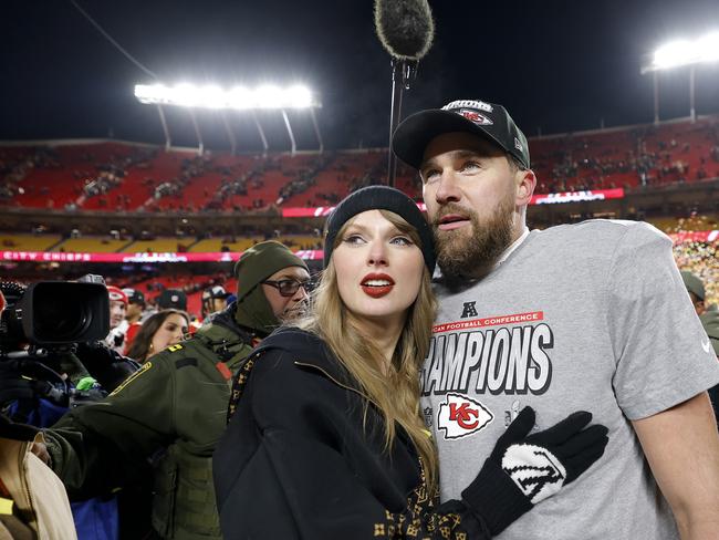 Taylor Swift with boyfriend Travis Kelce. Picture: Getty Images