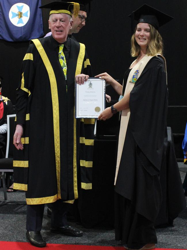 Trinity Darrow graduated with a Diploma of Digital Media at the CQUniversity graduation ceremony in Bundaberg on December 14, 2023.