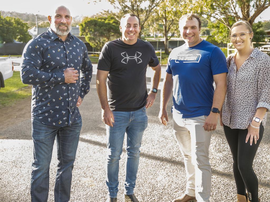 (from left) Jason Kennedy, Ray Holmes, Josh Gray and Aleesha Gray at Meatstock, Toowoomba Showgrounds. Friday, April 8, 2022. Picture: Nev Madsen.