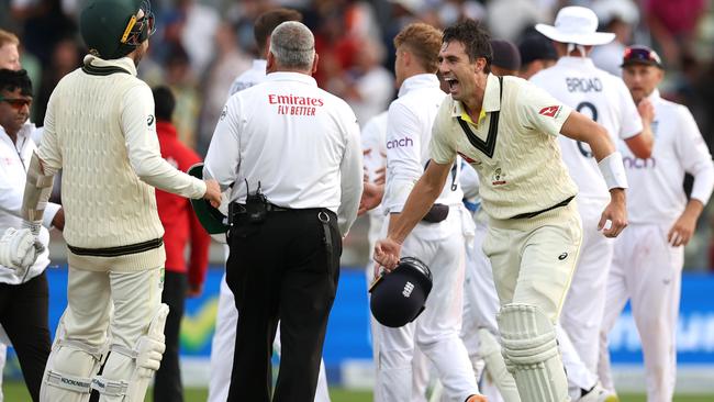 Nathan Lyon and Pat Cummins steered Australia to victory in an epic Ashes opener at Edgbaston. Picture: Ryan Pierse/Getty Images