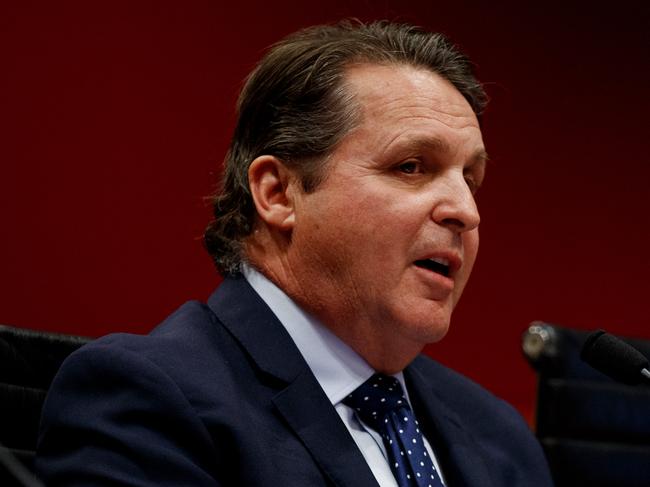 SYDNEY, AUSTRALIA - NewsWire Photos AUGUST 9, 2024: Horse trainer Richard Freedman during evidence at the NSW Parliamentary inquiry hearing into the redevelopment of Rosehill Race Course at State Parliament on Friday. Picture: NewsWire / Nikki Short