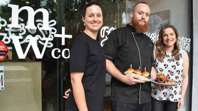 The Milk and Wine Co's assistant manager Kym Bowman, head chef Nick Vanstone and part owner Beth Hancock are excited to have launched in Heathmont. Picture: Kiel Egging