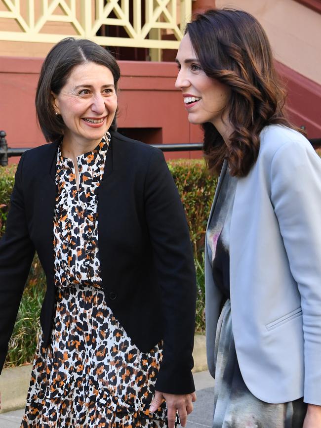 NSW Premier, Gladys Berejiklian greets New Zealand Prime Minister, Jacinda Ardern.