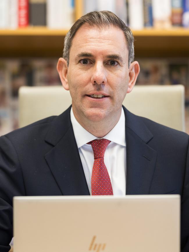 Treasurer Jim Chalmers in his office at Parliament House. Picture: Martin Ollman