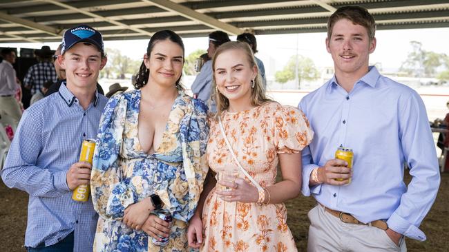 At the Clifton Races are (from left) Rylan Salville, Leanna Dau, Grace Robertson and Michael Shingles, Saturday, October 28, 2023. Picture: Kevin Farmer