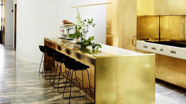 The brass kitchen in all its beauty.