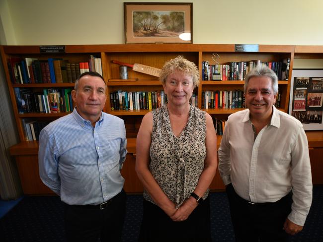 Committee member Tony Muller, President Liz Buckley and past President Russell Laird at the North Queensland Club. Picture: Evan Morgan