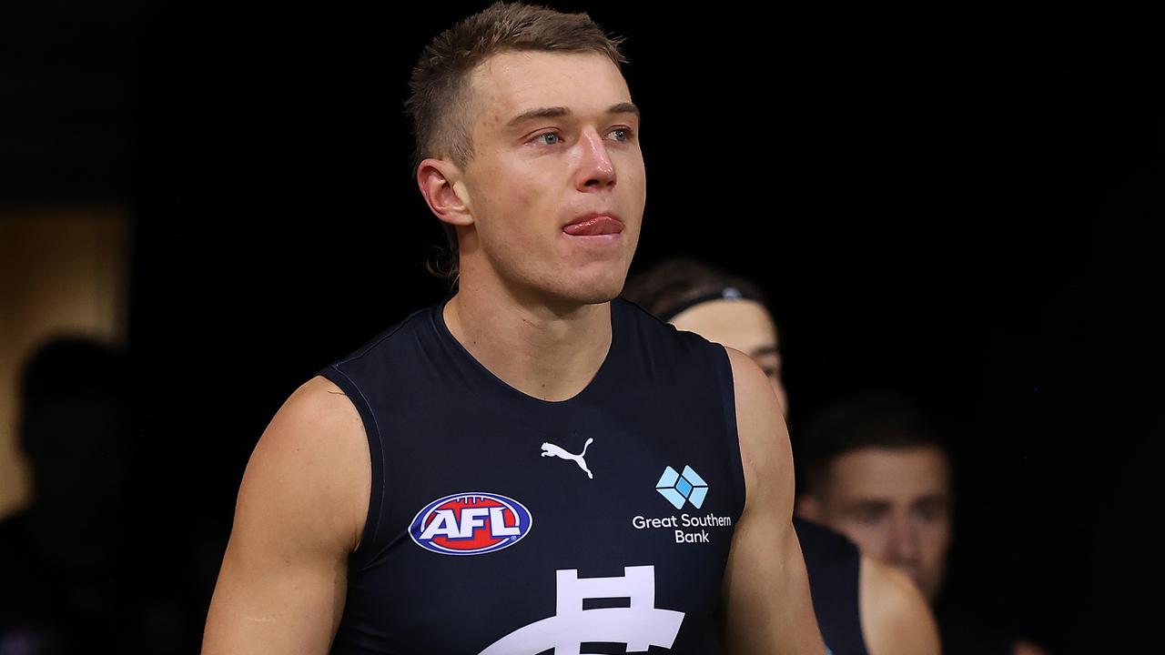 SYDNEY, AUSTRALIA - JUNE 19: Patrick Cripps of the Blues walks out onto the field during the round 14 AFL match between the Greater Western Sydney Giants and the Carlton Blues at GIANTS Stadium on June 19, 2021 in Sydney, Australia. (Photo by Mark Kolbe/Getty Images)