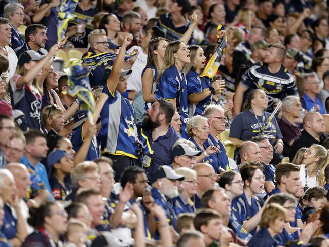 Spectators look on during the Round One NRL match between North Queensland Cowboys and Brisbane Broncos at North Queensland Stadium in Townsville, Friday, March 13, 2020. (AAP Image/Cameron Laird) NO ARCHIVING