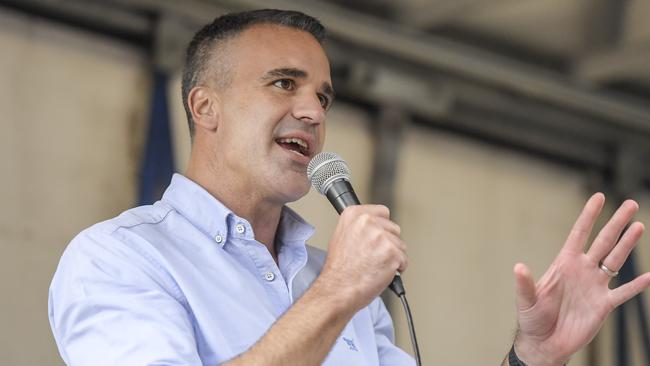 Premier Peter Malinauskas address the crowd at Sunday’s rally. Picture: RoyVphotography