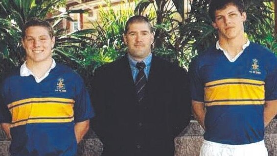 Michael Hooper (left) and Luke Jones played together at St Pius X school in Sydney.