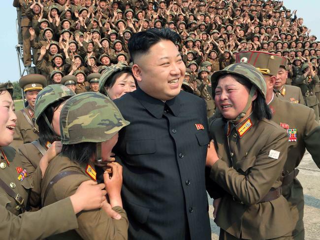 Kim Jong-un pictured with North Korean female soldiers in April. Picture: AFP/KCNA/KNS