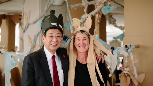 Minamisanriku Mayor and tsunami survivor Jin Sato with Polyglot artistic director Sue Giles. Picture: Ai Ueda.