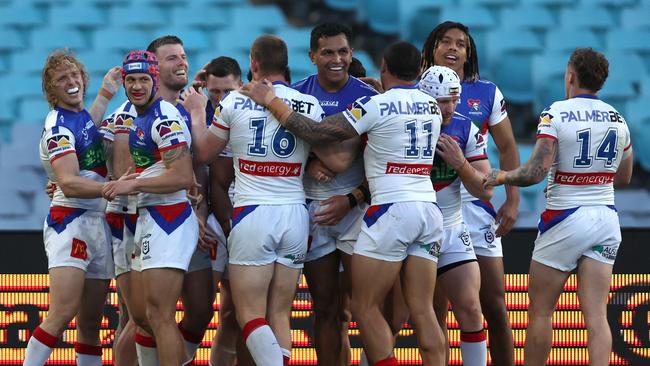 The Knights put on 11 tries against the Bulldogs. (Photo by Jeremy Ng/Getty Images)