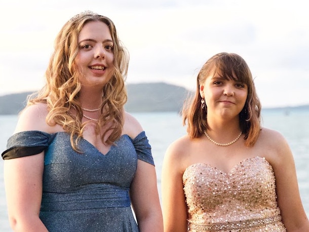 Ruby Hearn and Carly Mathews arriving at the Proserpine State High School Year 12 Formal held at the Whitsunday Marine Club on Wednesday, November 16, 2022.