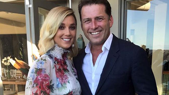 Jasmine Yarbrough and Karl Stefanovic pictured together at their commitment ceremony held in March 2018.