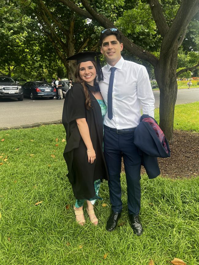 Carolina Gutirrez (Master of Marketing and Communications) and Sebastian Maureira at the University of Melbourne graduations held at the Royal Exhibition Building on Monday, December 16, 2024. Picture: Jack Colantuono