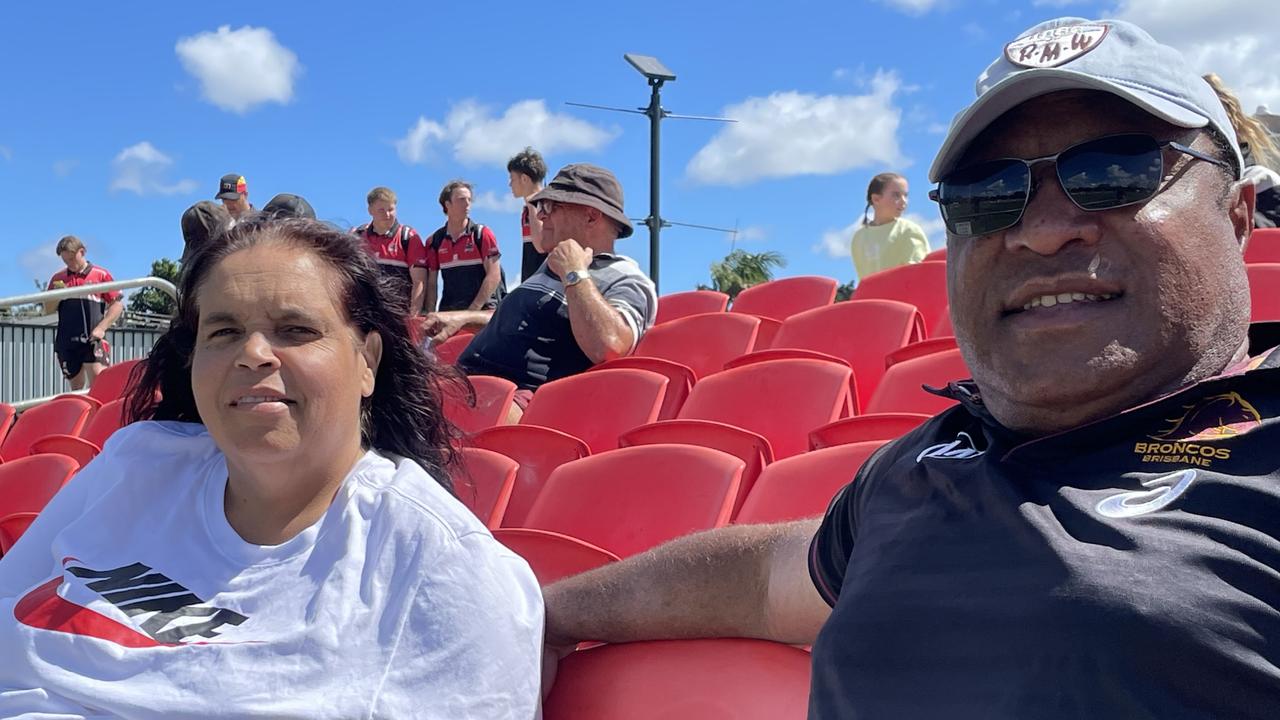 Jackie Lasserre and Matthew Elara at the round 1 BMD Premiership game between Western Clydesdales and CQ Capras.