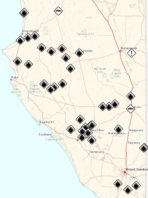 Dozens of fires have started in the state’s South-East after lighting storms hit the area. Picture: CFS.