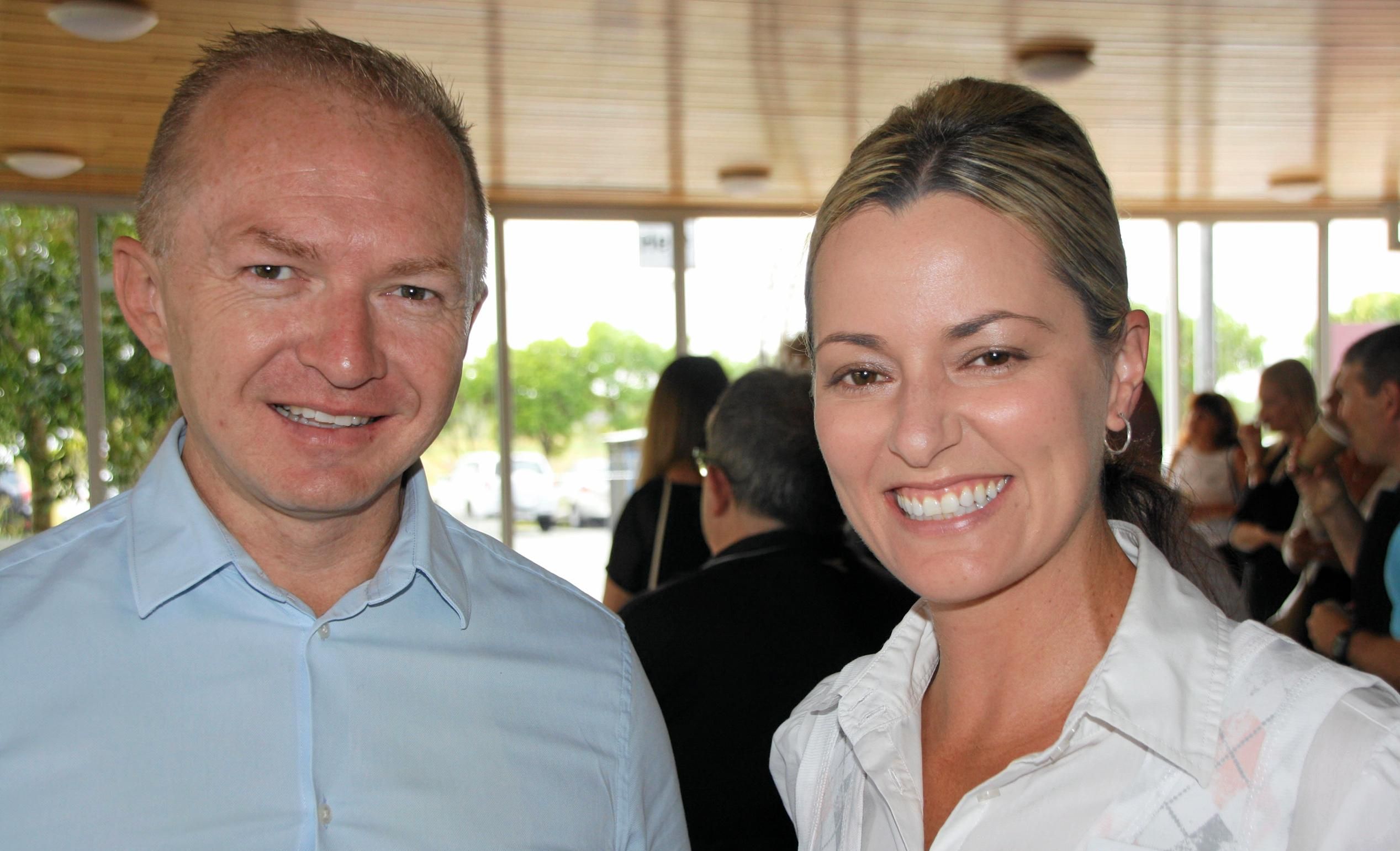 Paul Mergard of DBA Property and Tina Ballard of TAFE Qld at the University of the Sunshine Coast Health and Sport Centre for the Maroochydore Chamber of Commerce coffee morning with Sunshine Coast Lightning. Picture: Erle Levey