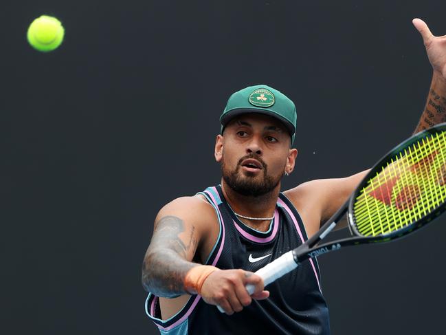 MELBOURNE, JANUARY 12, 2025: 2025 Australian Open Tennis, Day One. Nick Kyrgios trains. Picture: Mark Stewart