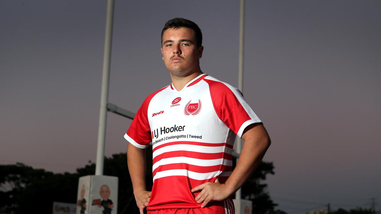 Players from Gold Coast Schools Coombabah SHS, Keebra Park SHS and Palm Beach Currumbin SHS together for a Langer Cup preview. Jack Cullen. 27 May 2021 Burleigh Picture by Richard Gosling