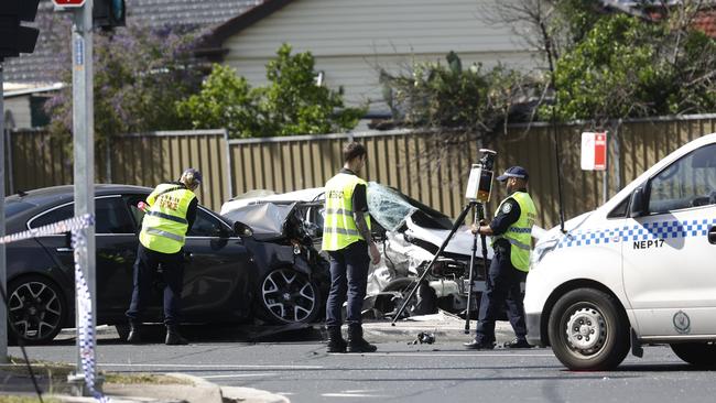 Crash investigators at the scene in St Marys. Picture: Richard Dobson