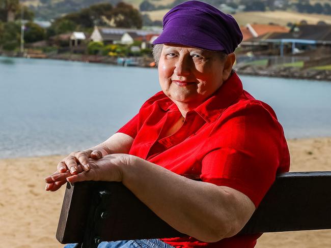 0-year-old Julie Barrien is dying from endometrial cancer. She says she cant wait for the euthanasia laws in SA to be accessible by the proposed date of June 2023. Pictured on October 28th, 2021, at Encounter Bay.Picture: Tom Huntley