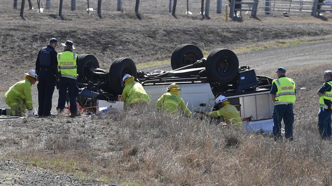 Police at the scene of a fatal crash at Jimna Springs Rd at Southbrook. Monday October 7 2019