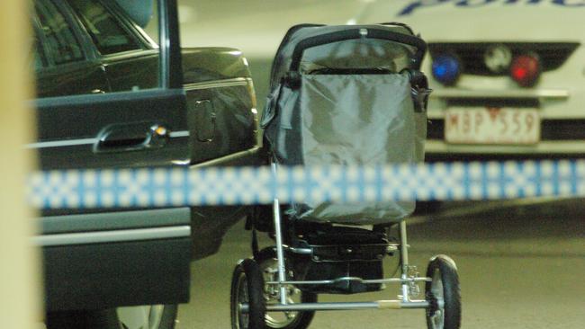 The empty pram of baby Montana Barbaro, who was snatched from the carpark at Brimbank Central Shopping Centre.