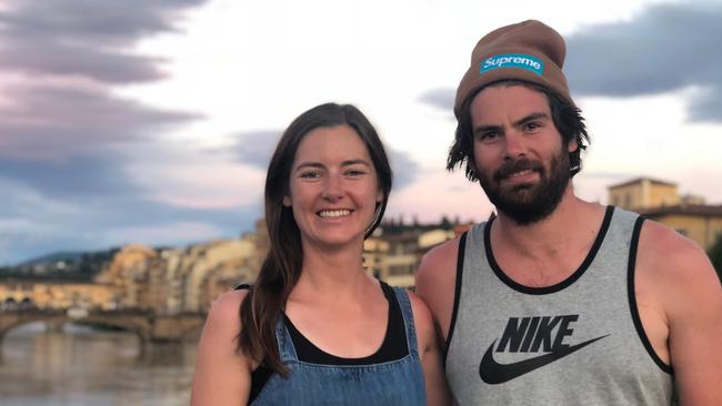 Melbourne couple Tegan and Jarred house sit for free so they can save money on bills and rent. Picture: Supplied