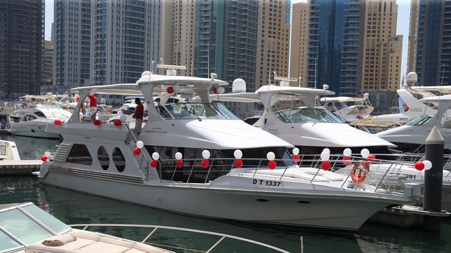 The luxury yacht in Dubai’s marina. The accused splashed out $42,500 to party on board.