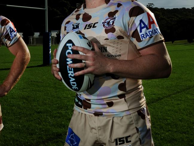 The 2012 ANZAC jerseys of Manly. Picture: Braden Fastier