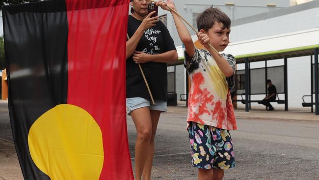 Hundreds of Territorians demonstrated on Invasion Day 2024 by marching from Civic Park through Darwin city on Friday, January 26. Picture: Zizi Averill